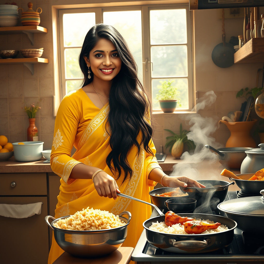 Bengali Woman Cooking Lunch: Indian Miniature Painting