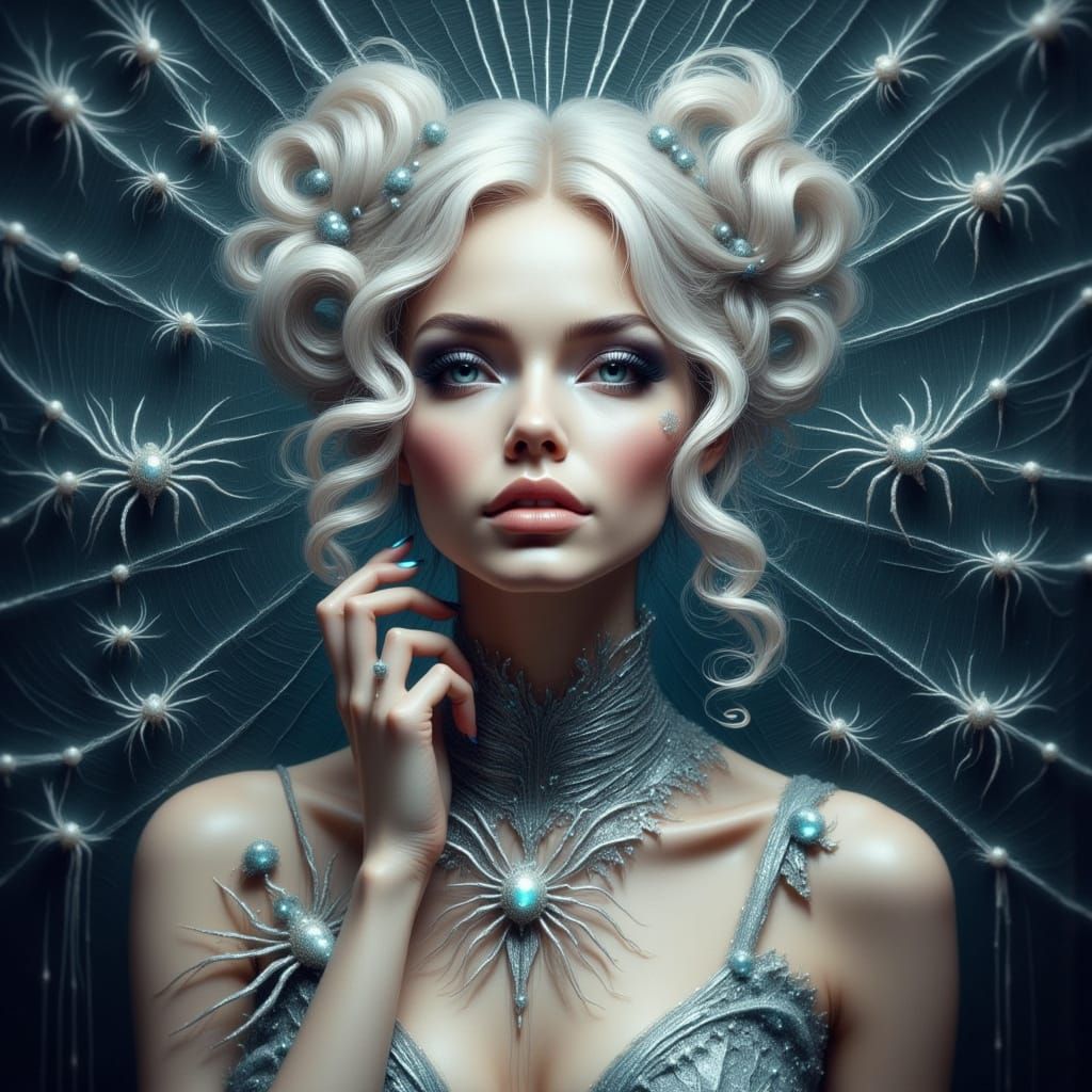 Iridescent Spider Woman in Digital Art Style