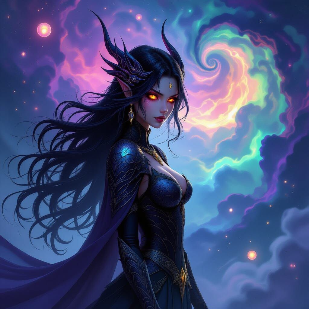 Dragon Girl in Surreal Nebula Dreamscape