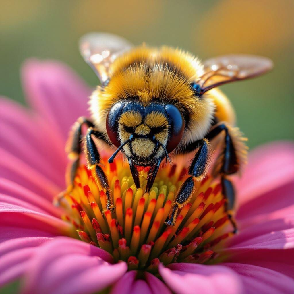 Bee Face Covered in Pollen, Hyperrealistic Detail