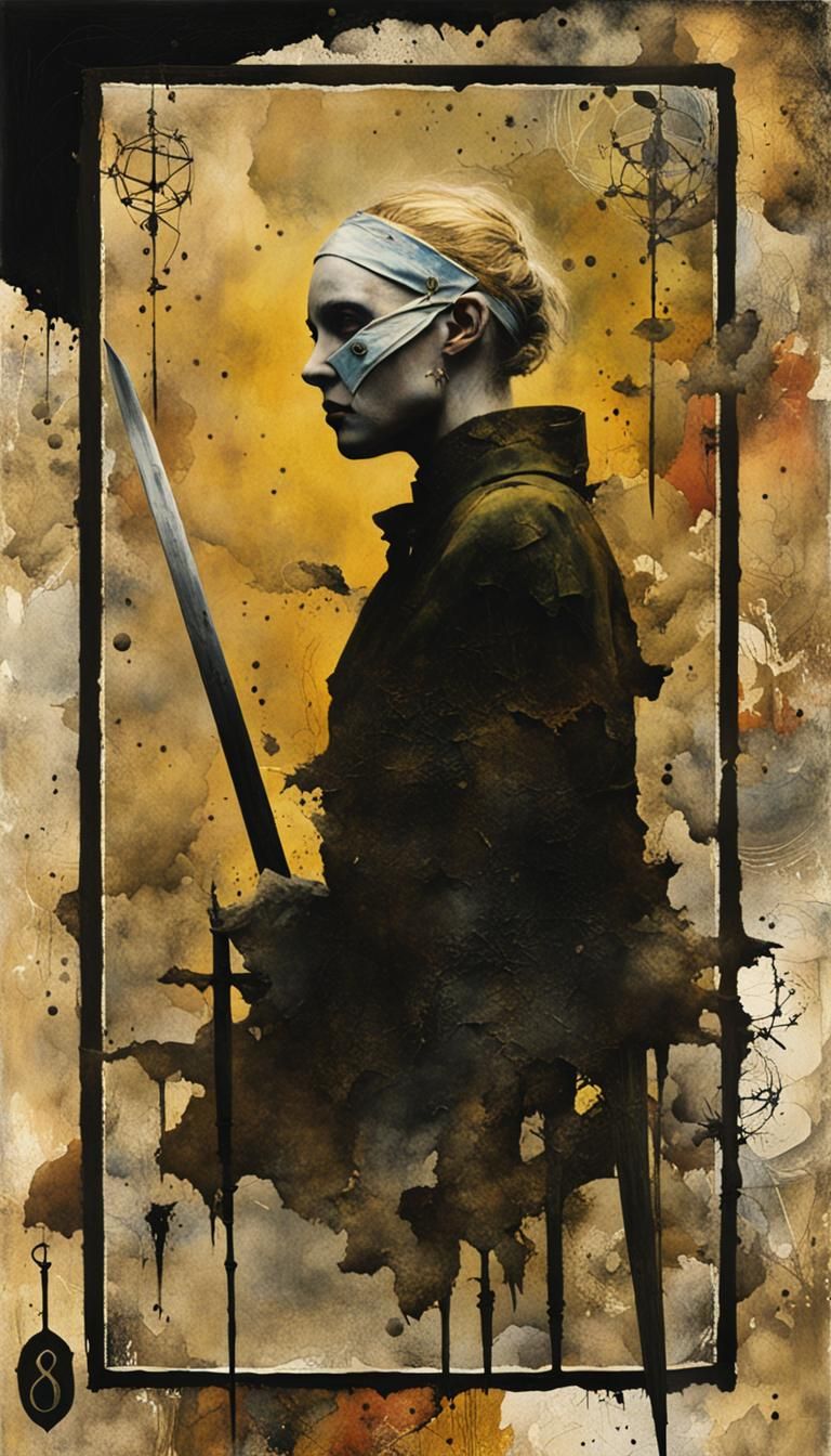 Dave McKean Style Tarot Card: Eight of Swords