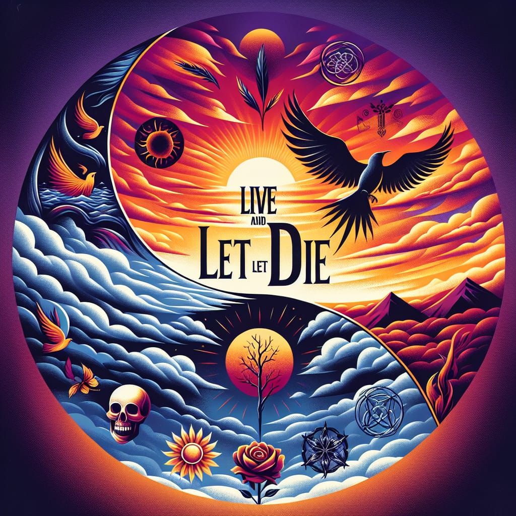 Sunset Scene with Phoenix and 'Live and Let Die' Phrase