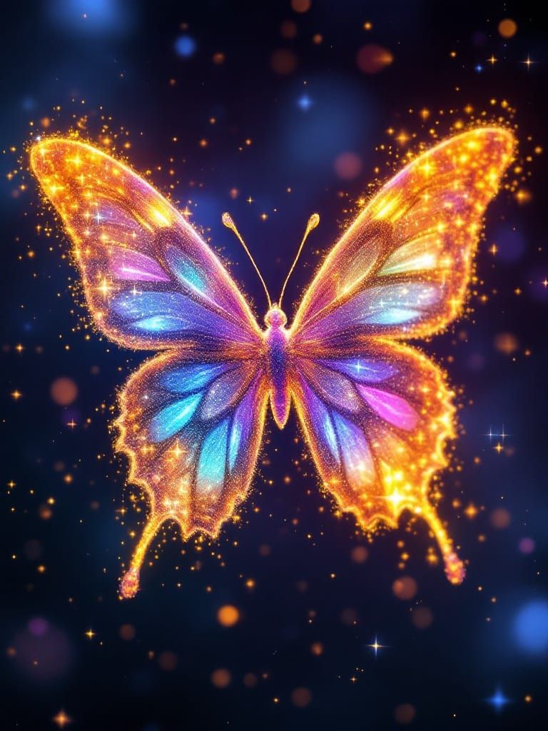 Stardust Butterfly Soaring in Neon Colors