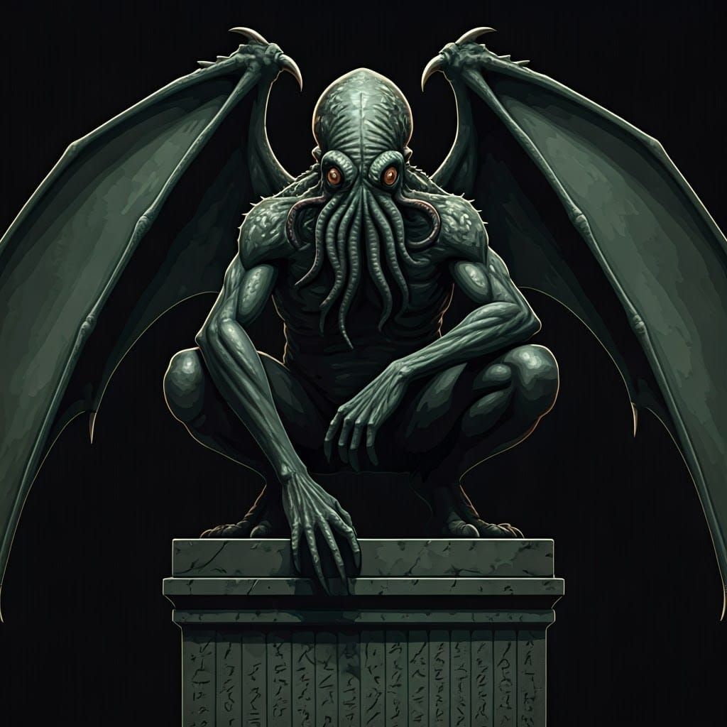 Cthulhu-like Creature Squatting on Pedestal