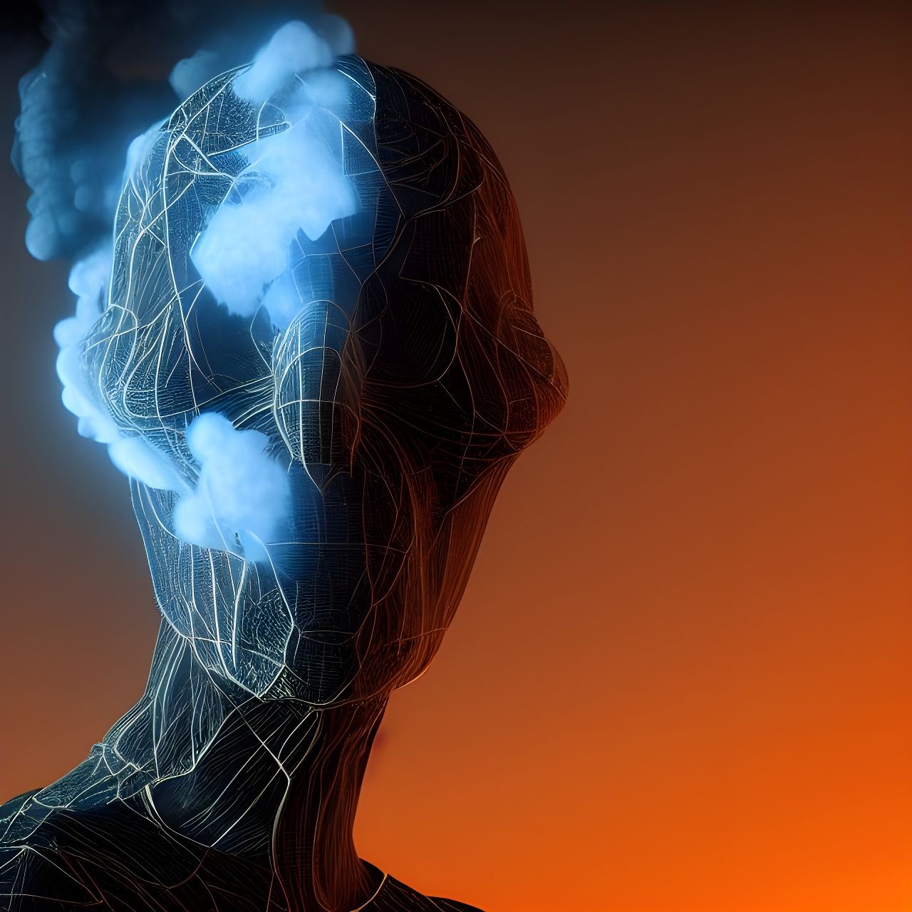 Wispy Cyborg Head in Sleek Sci-Fi Style