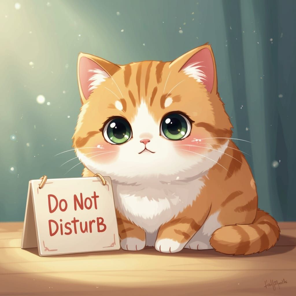 Chubby Cat with Expressive Eyes in Anime Style