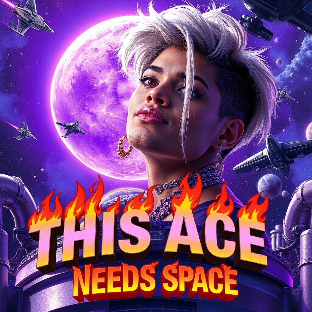 Androgynous Space Adventurer in Vibrant Purple Hues