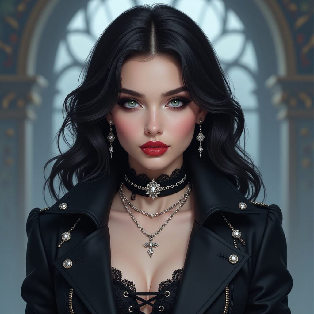 Gothic Woman with Diamonds and Chains, Hyperrealism