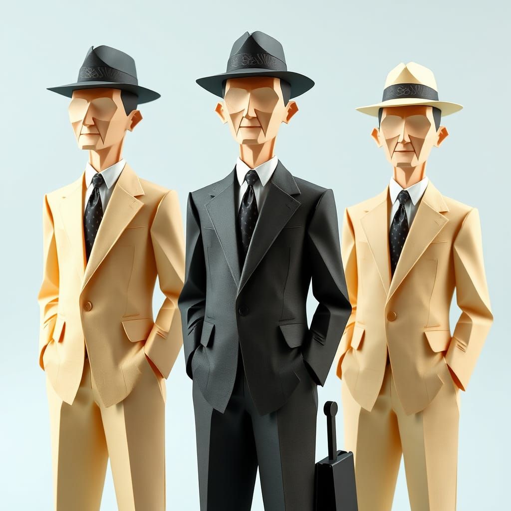 1950s Men's Fashion in Origami Style