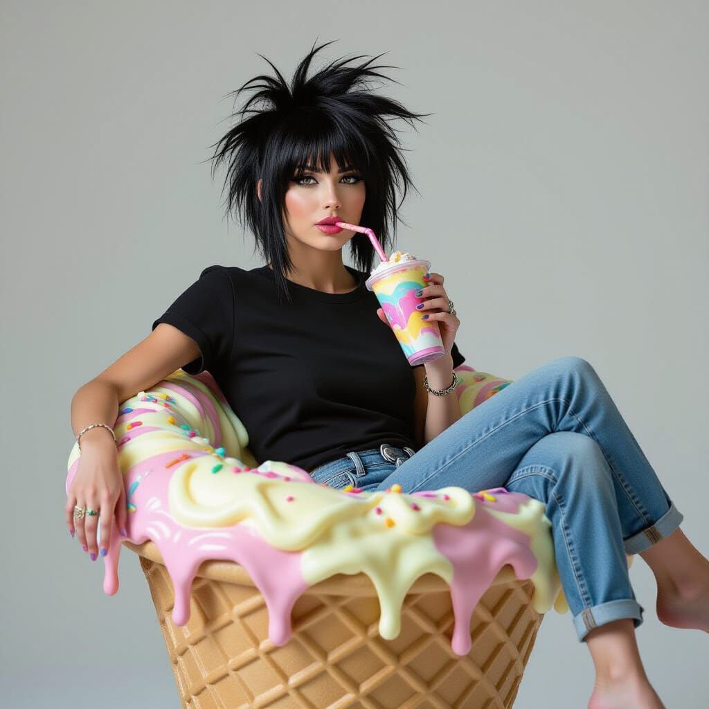 Girls Lounging on Melted Ice Cream Cone