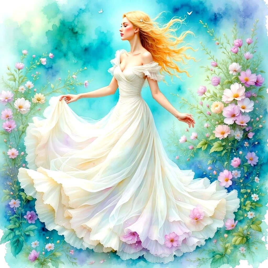 Watercolor Blonde Beauty Singing a Wedding Song