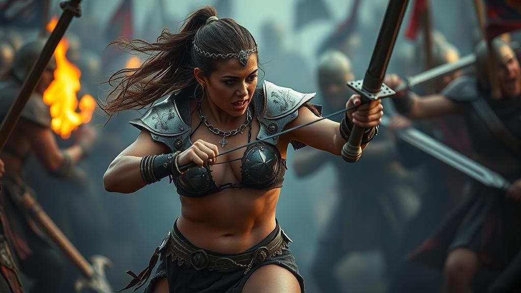 Viking Princess in Bloody Battle, Photorealistic 35mm Film