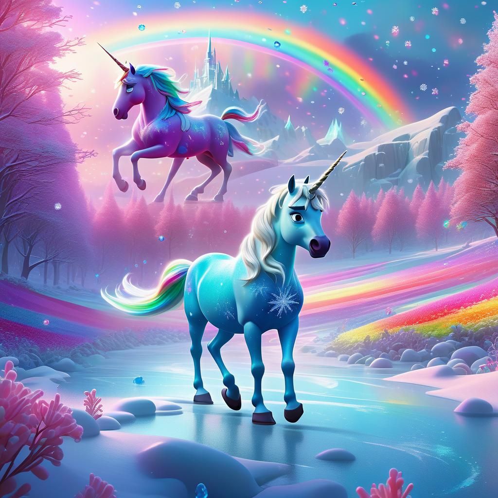 Elsa and Rainbow Unicorn in Icy Wonderland