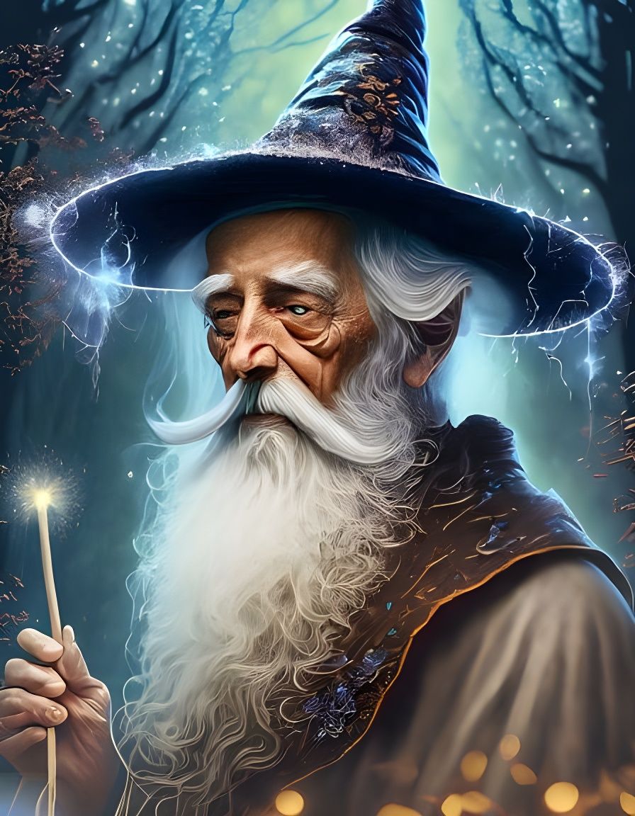 Ornate Portrait of Wizard Casting Spells