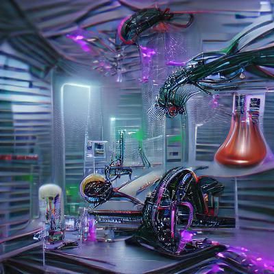 Alien Cyborg in Futuristic Laboratory