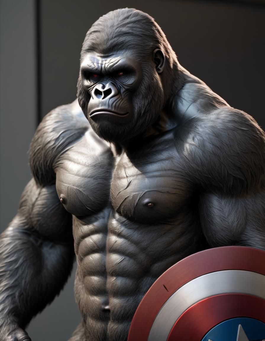 Gorilla in Captain America Costume: Hyperrealistic Detail