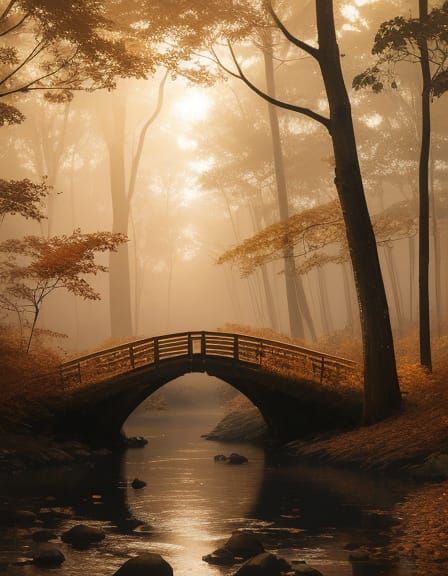 A serene wooden bridge