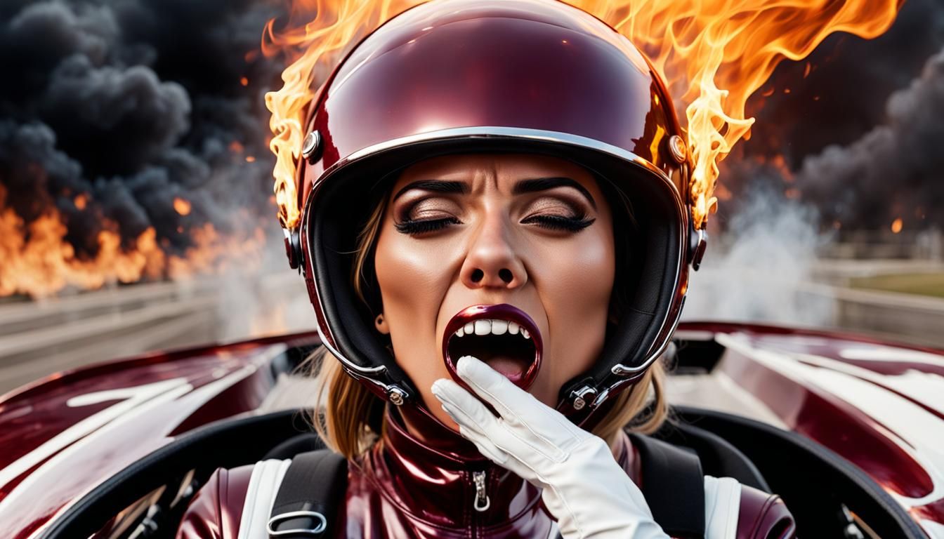 Burning Fear: Woman in Flames Racing Car