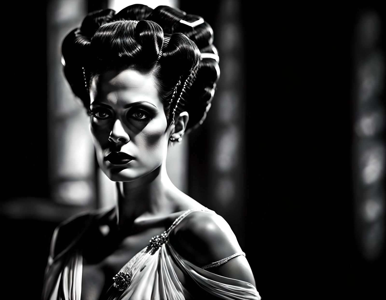 Sensual Bride of Frankenstein in Noir Style