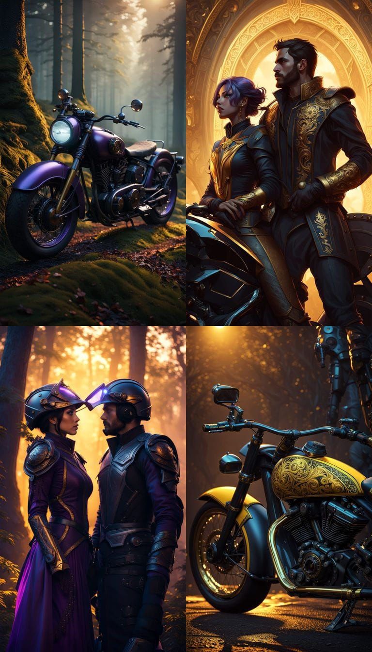 Dark Fantasy Biker Couple in Love, Epic 3D Videogame Graphic...
