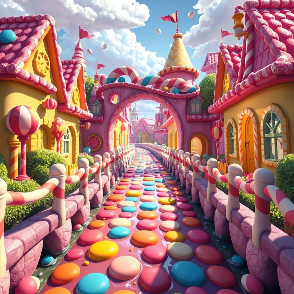 Whimsical Candy Bridge in Hyperrealistic Digital Art