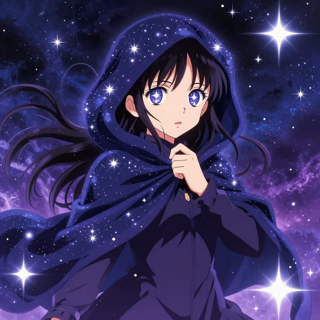 Cosmic Night Goddess in Star-Dusted Cloak