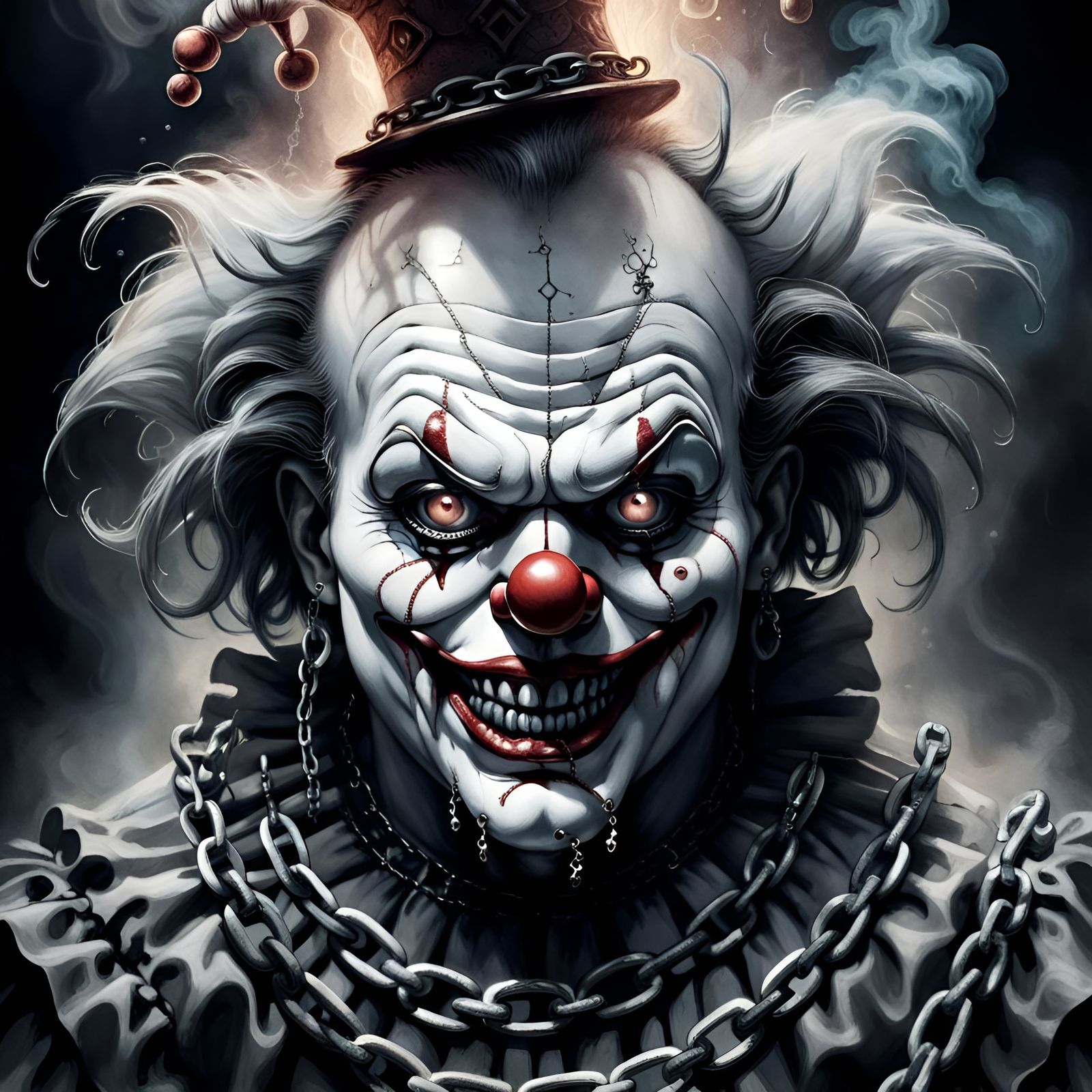 Creepy Clown Portrait in Dark Surrealism Style