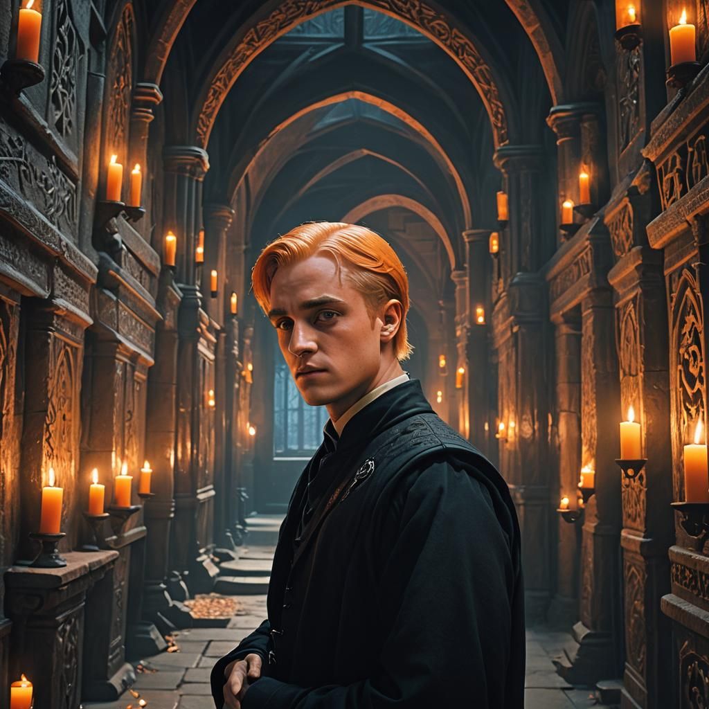 Draco Malfoy with Orange Hair in Hogwarts