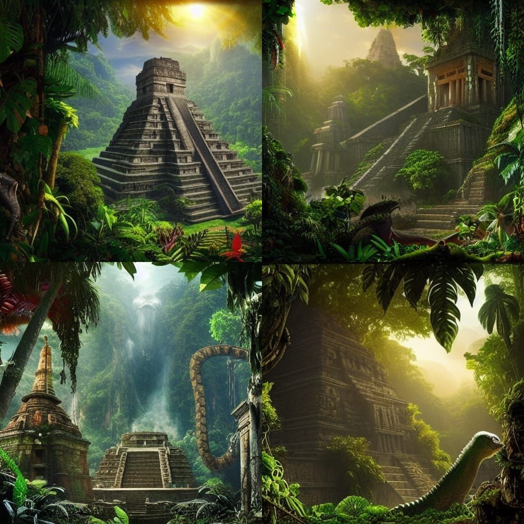 Aztec Temple Ruins in Jungle Sunlight