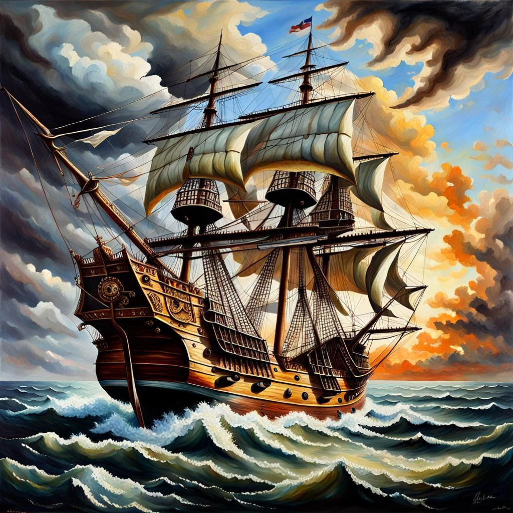 Majestic Spanish Galleon Against Dramatic Sky: Photorealisti...