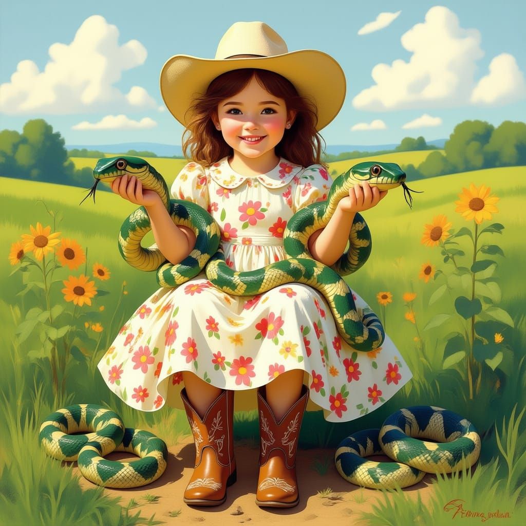 Girl Farmer with Pet Snakes