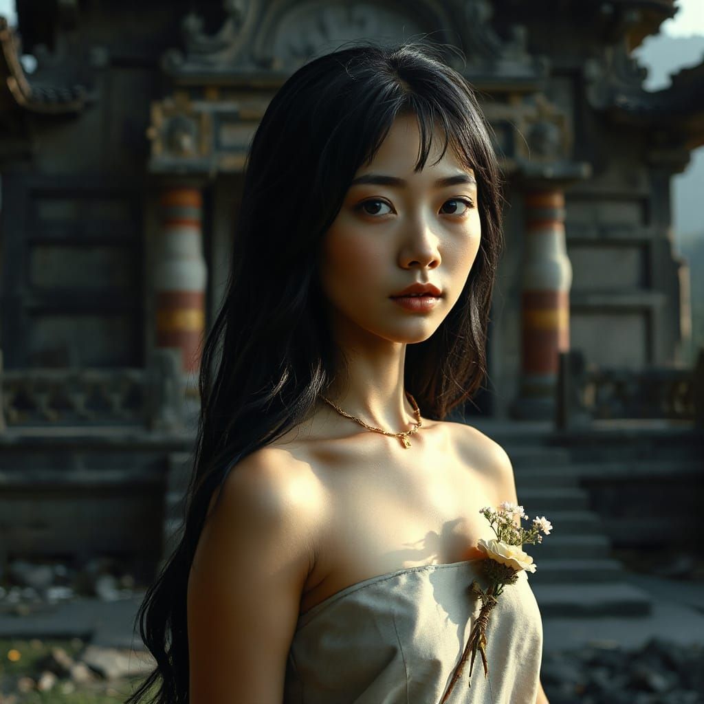 Serene North Korean Woman in Ethereal Light