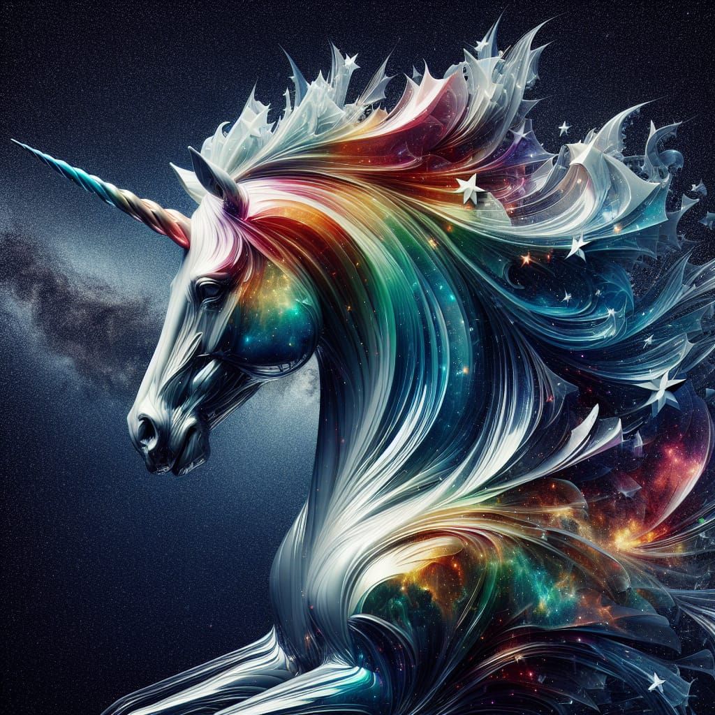 Iridescent Glass Unicorn Merged with Galaxy
