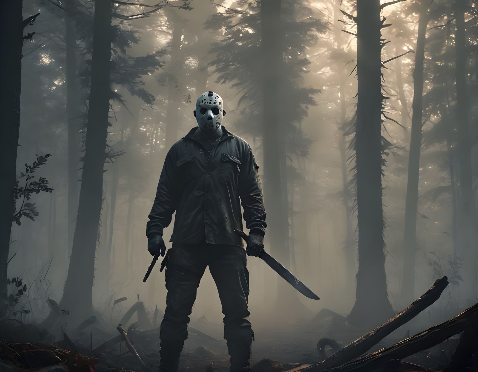 Jason Voorhees: Dark Fantasy Horror in Oil on Canvas Style