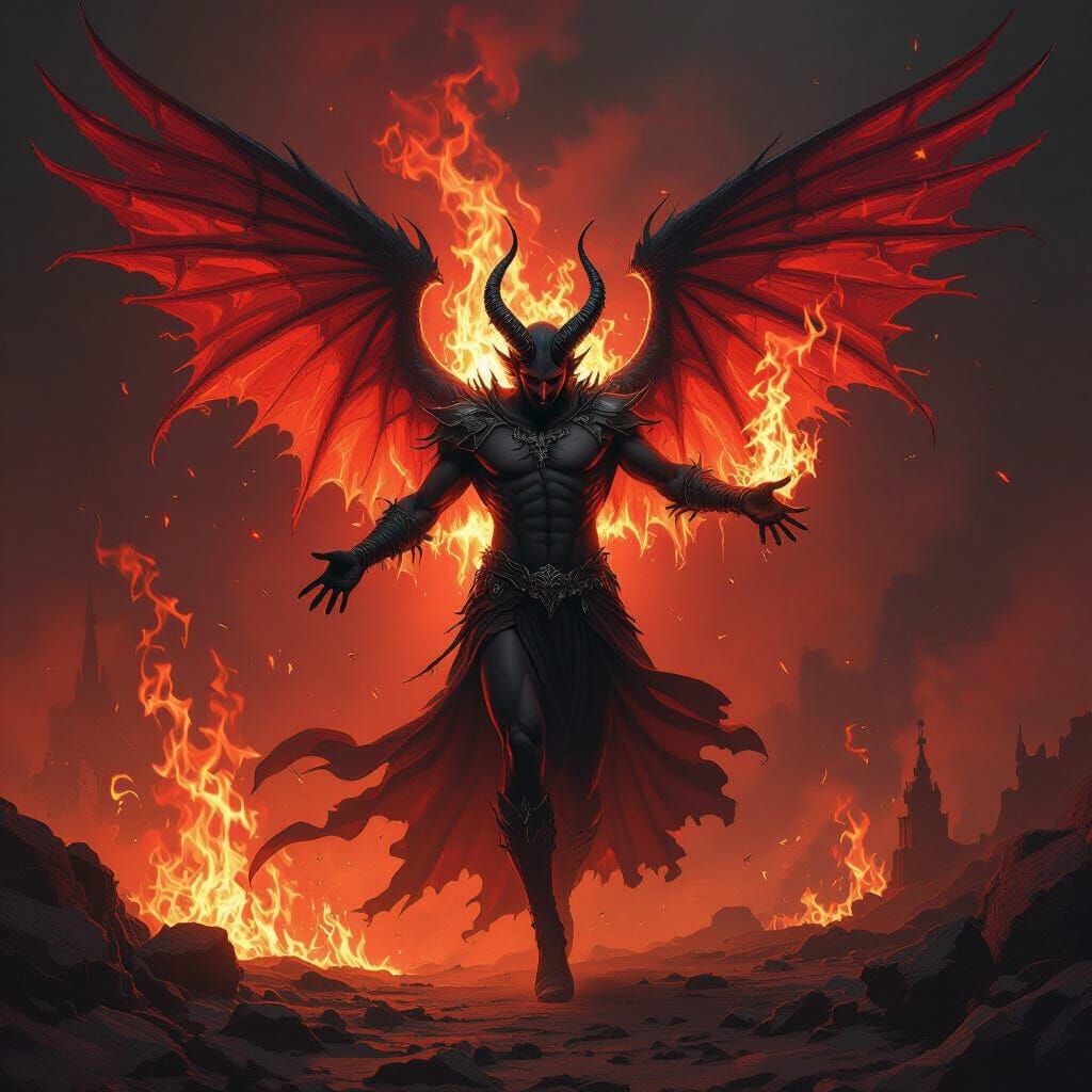Lucifer's Fiery Transformation into the Devil