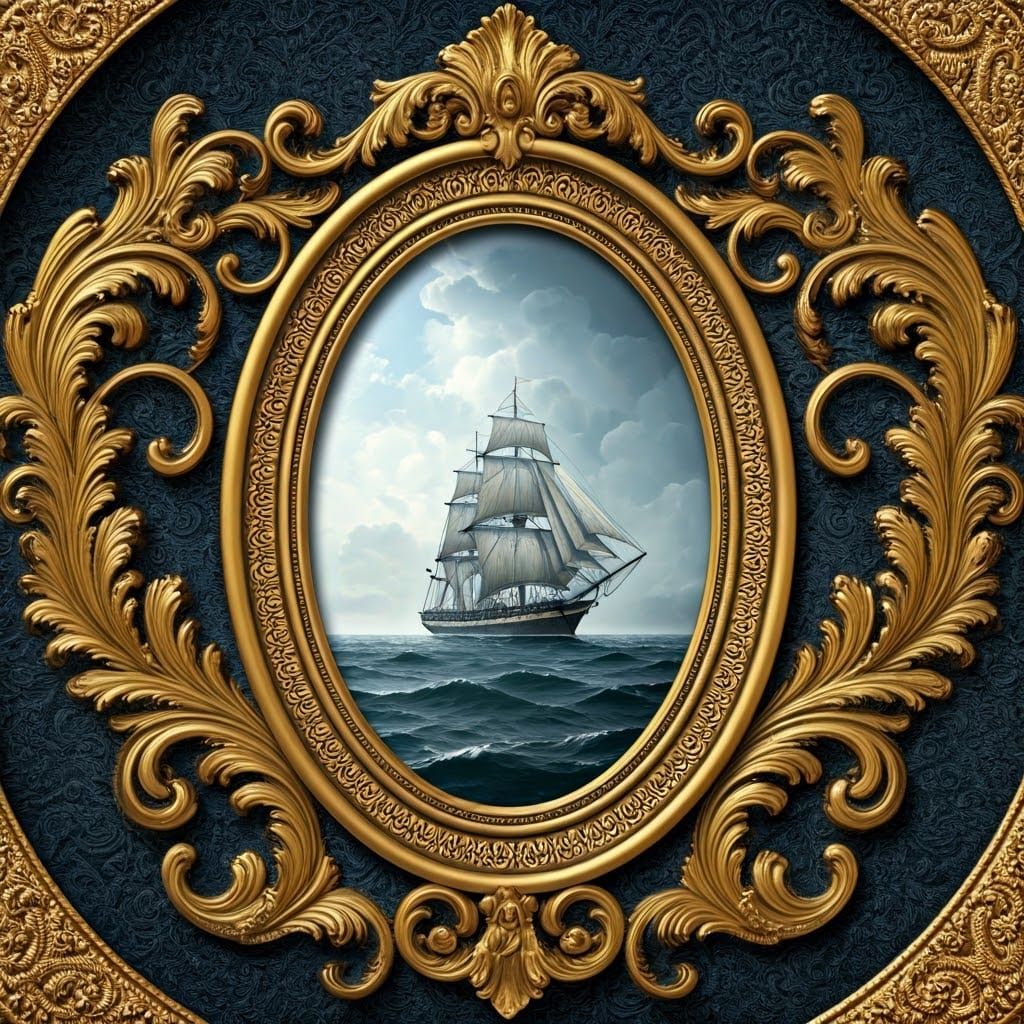 Whimsical Rococo Picture Frame with Mythical Gods and Sea Cr...