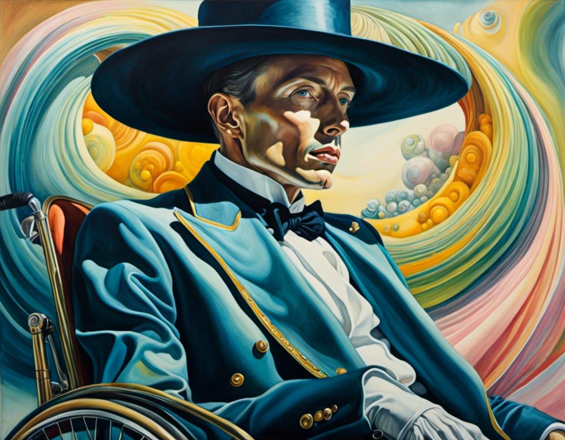 Surreal Watercolor Portrait of Man in Wheelchair