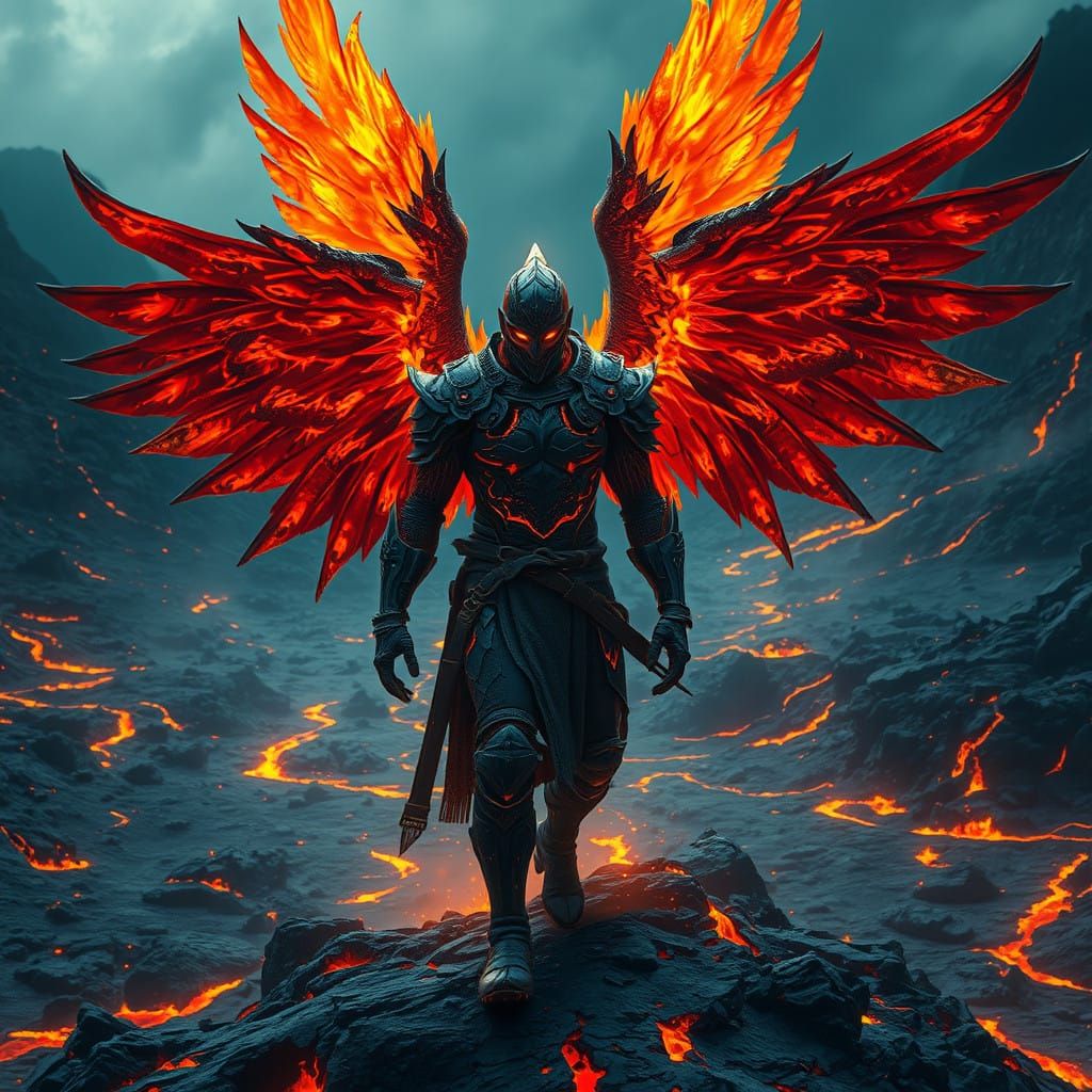 Cinematic Portrait of a Phoenix-Like Warrior Emerging from a...