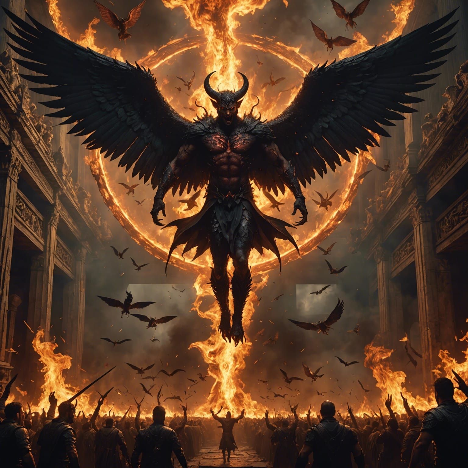 Lucifer Enthroned in Hell: Hyperrealistic Digital Painting