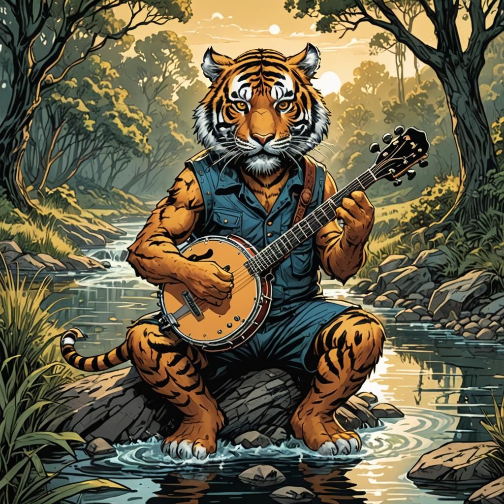 Tiger Plays Banjo: Comic Book Art