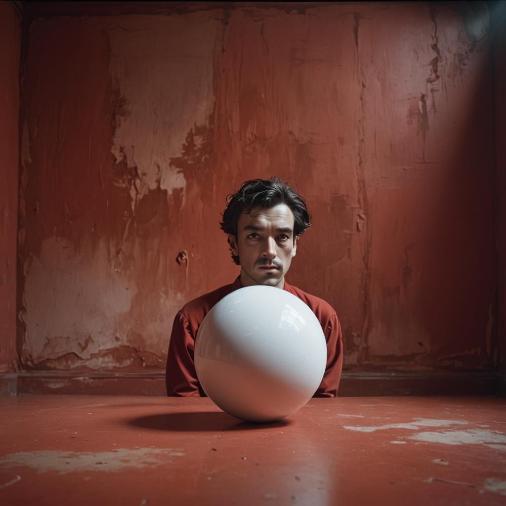 Surreal Sphere in Red Room: Metaphysical Still Life