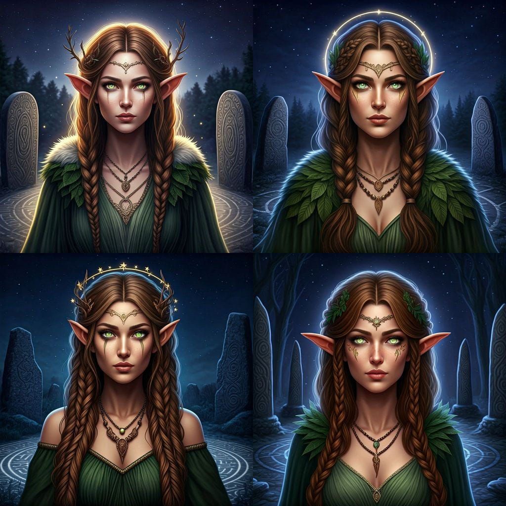 Elven Druid in Ancient Stone Circle by Moonlight