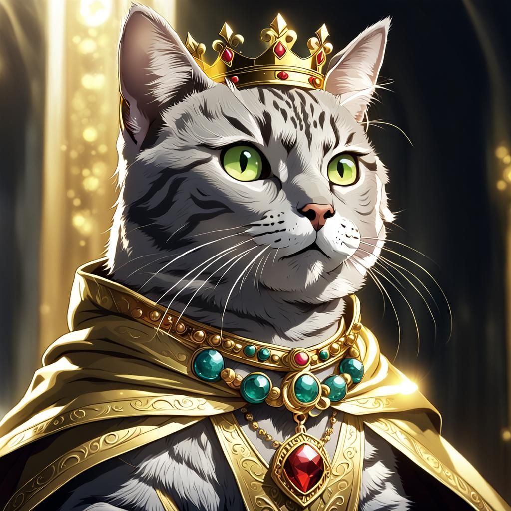 Regal Cartoon Tabby Cat in Anime Style