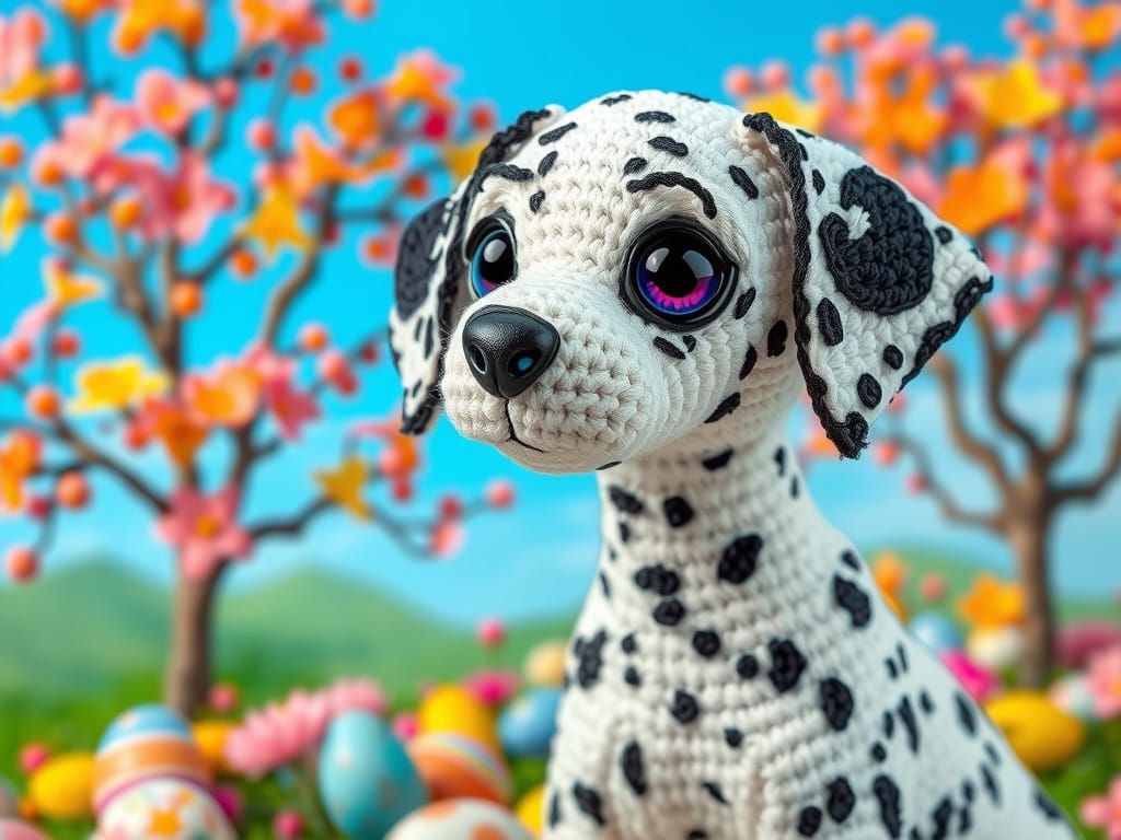 Gilded Easter Dalmatian in a Whimsical Floral Wonderland