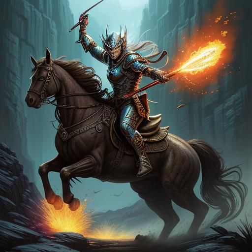 Warrior on Horseback in Comic Book Art Style