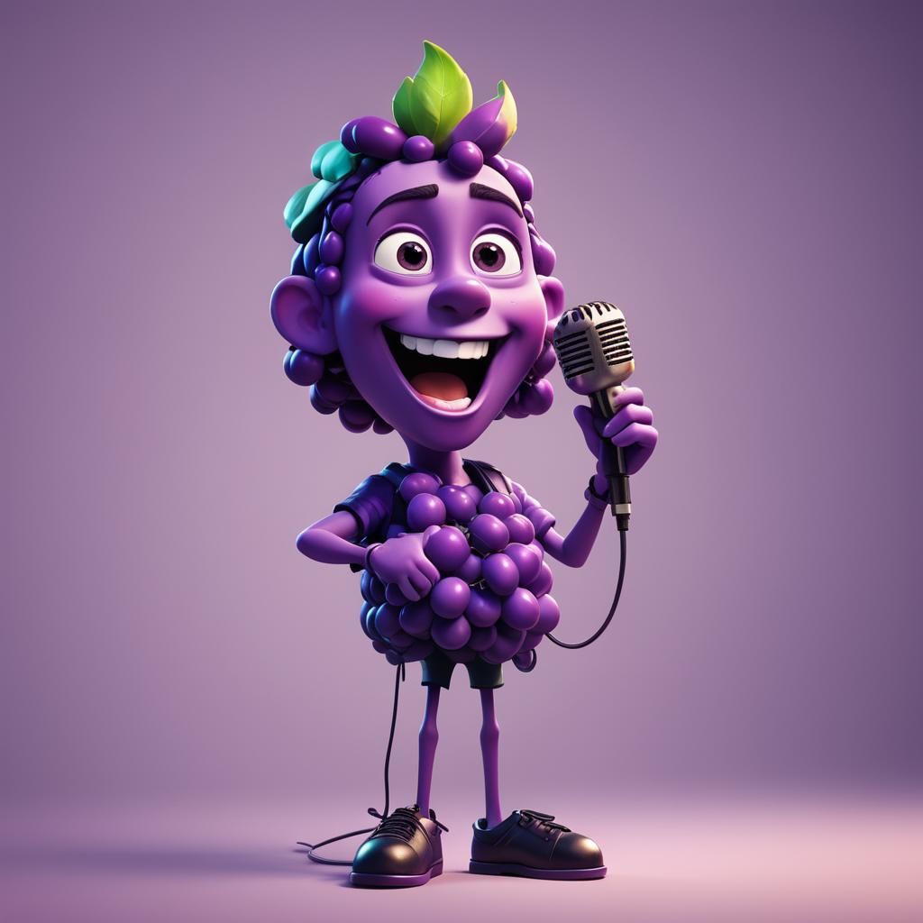 Popstar Grape Singing: Pixar-Style 3D Digital Art