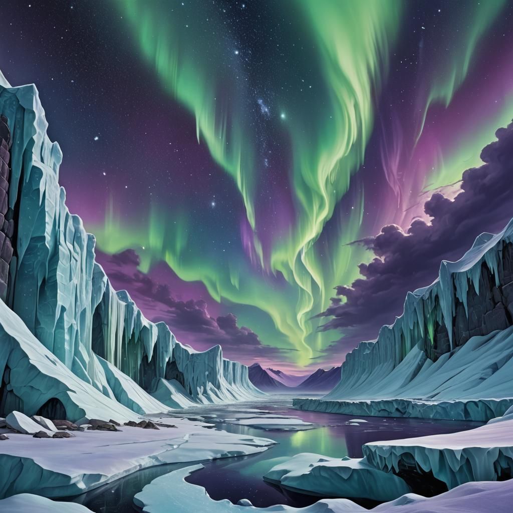 Ice Wall Dividing Worlds: A Surreal Illustration