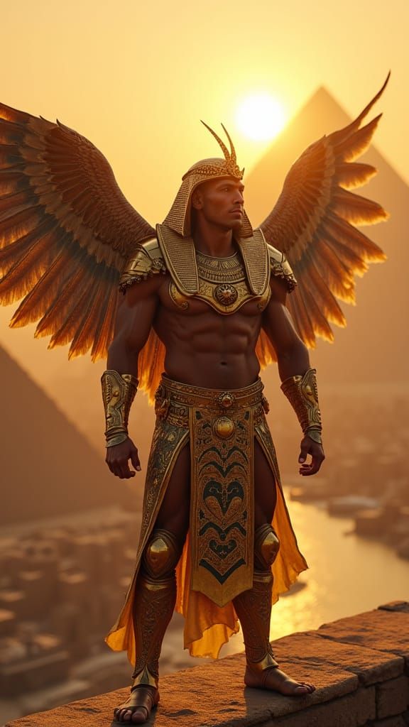 Heroic Warrior with Falcon's Head in Golden Armor