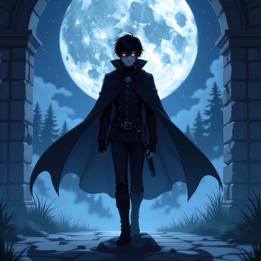 Anime Assassin Under Black Moon, Dark Fantasy Art