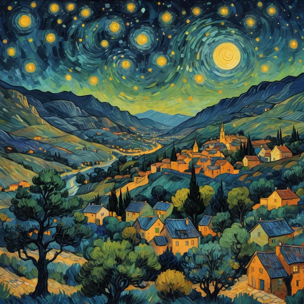 Impressionist Starry Night Digital Painting